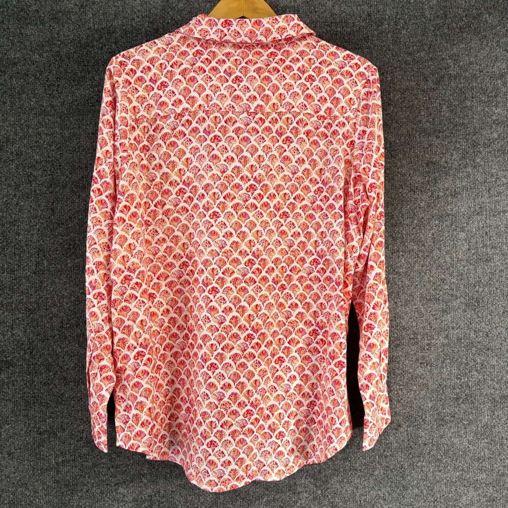 Stella Parker Womens Shell Print Button Up Top Size Large Coral Office Career - Picture 2 of 7